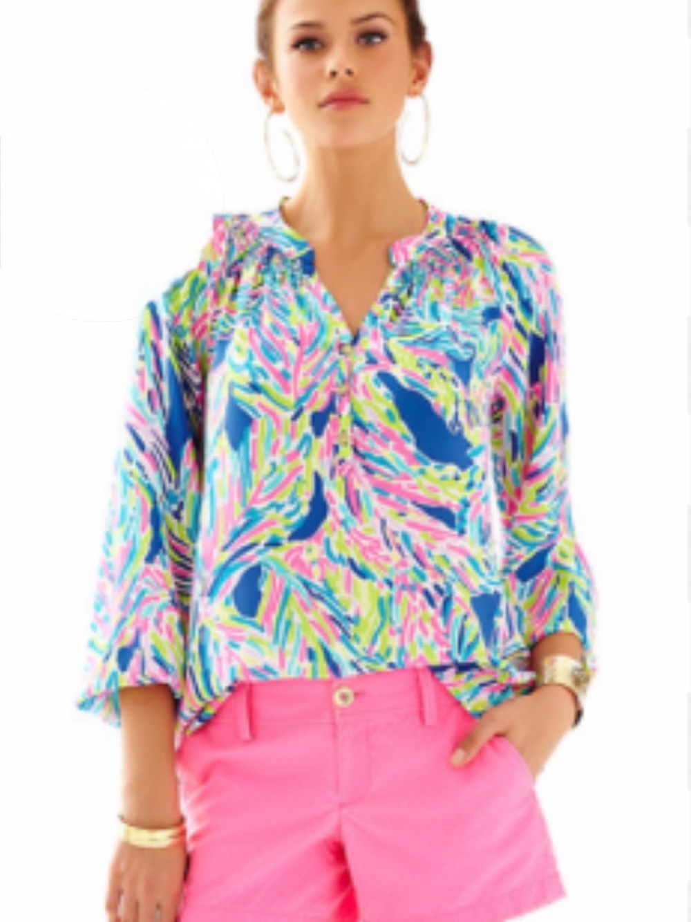 Lilly Pulitzer Multicolor V-Neck Elsa Blouse - size XL